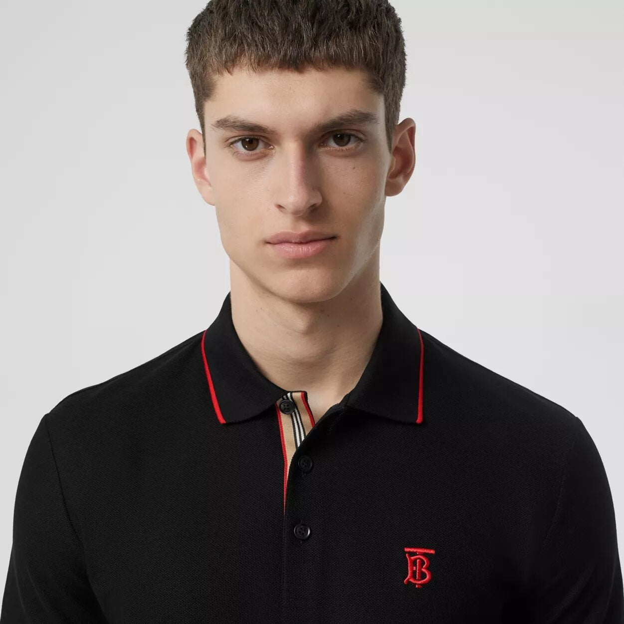 Burberry Polo Piqué Stripe Placket Negro - Store In Perú