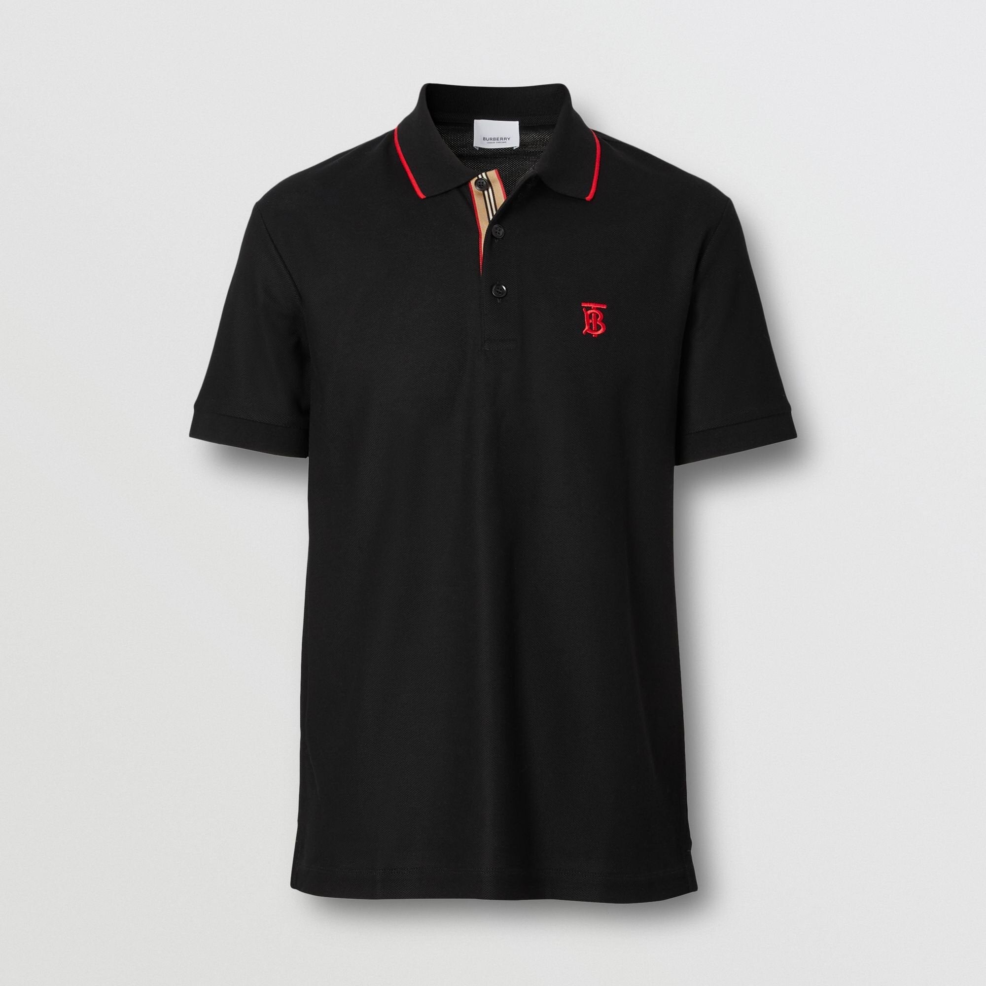 Burberry Polo Pique Stripe Placket Negro